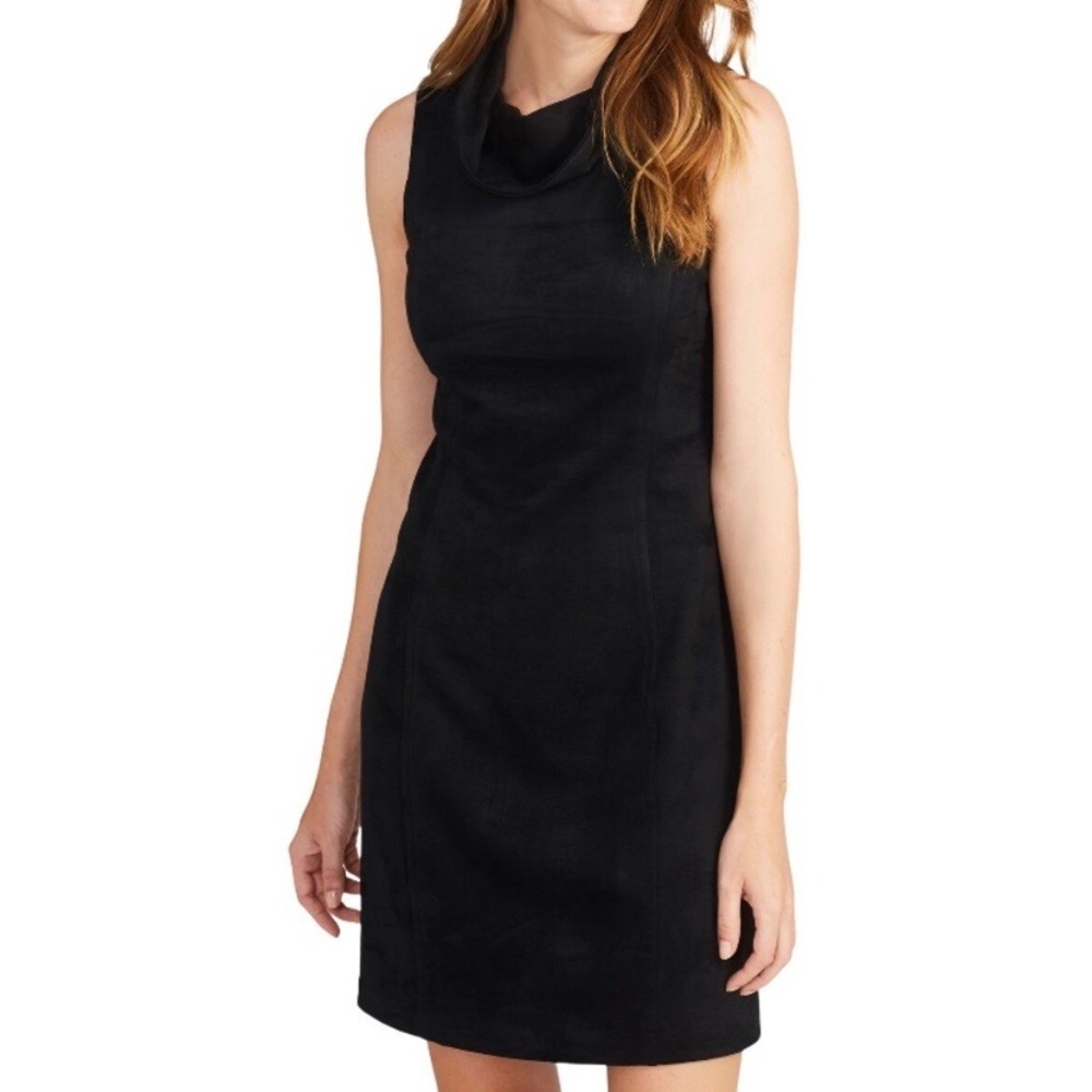 J McLaughlin Sleeveless Camino Cowl Neck Faux Suede Black Dress Size Small